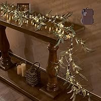 thumbnail image 2 of Twinkling Tree Fairy Light Olive Vine – 6FT, 96 LED Prelit Garland With Timer, Battery Operated For Fireplace, Mantle & Holiday Decor 2 of 11