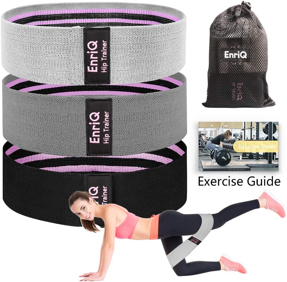 EnriQ Booty Bands Fabric Resistance Bands for Legs and Butt - Non Slip Cloth Hip Bands Elastic Workout Bands - Activate Glutes and Thighs - Made of Premium Elastic Fabric