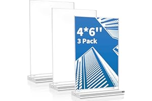 SVALOR Acrylic Sign Holder 4x6 Inch, 3 Pack Sign Holders Vertical , Double Sided Display Clear TableTop Sign Holder, Acrylic Paper Holder for Wedding Reception, Party Decoration, Numbers Picture Frames