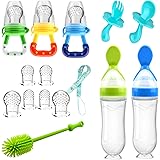 Food Feeder Baby Fruit Feeder Pacifier (3 Pcs) with 6 Different Sized Silicone Pacifiers 2 PCS Silicone Baby Food Dispensing