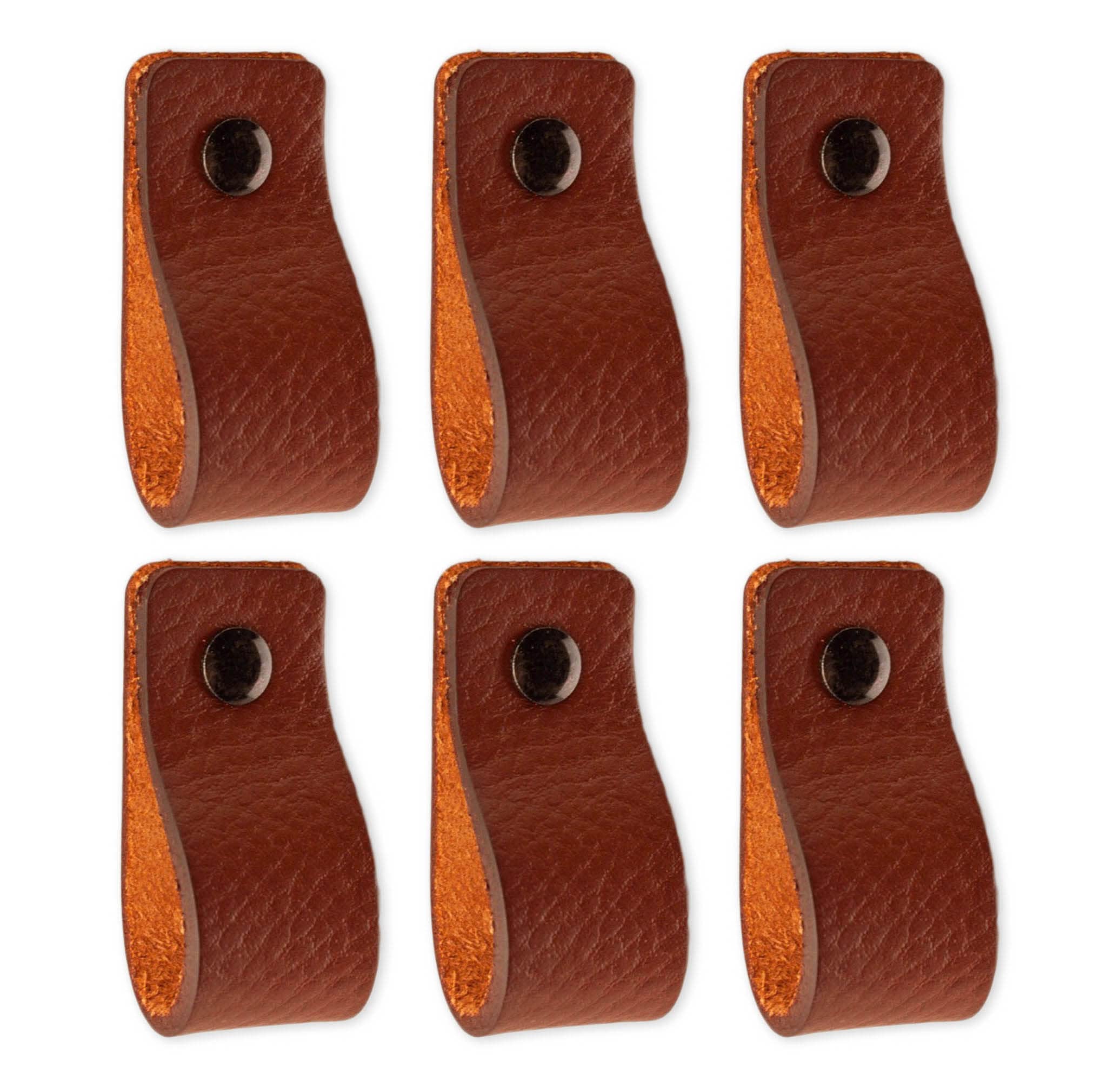 Brute Strength - Leather Handles for Furniture - Cognac - 6 pcs - 12,5 x 2,5 cm - Cabinet Handle, Door Handle for Kitchen, Bathroom, cabinets, Dresser, Wood