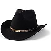 EOGIMI Western Cowboy Hats for Women Men Felt Wide Brim Panama Hat with Belt Buckle
