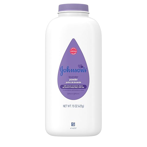 JOHNSON’S LAVENDER BABY POWDER WITH NATURALLY DERIVED CORNSTARCH, HYPOALLERGENIC AND PARABEN FREE, 15 OZ