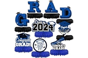 AKEROCK Graduation Decorations Class of 2024, 9Pcs Honeycomb Table Graduation Centerpieces for Graduation Party Decorations, Table Toppers Graduation Decor - Graduation Party Supplies(Blue, Black)