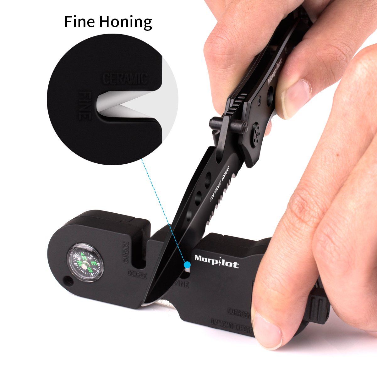 Morpilot 5 in 1 Multitool Tactical Knife with Pocket Knife Sharpener for Camping Hiking Fishing