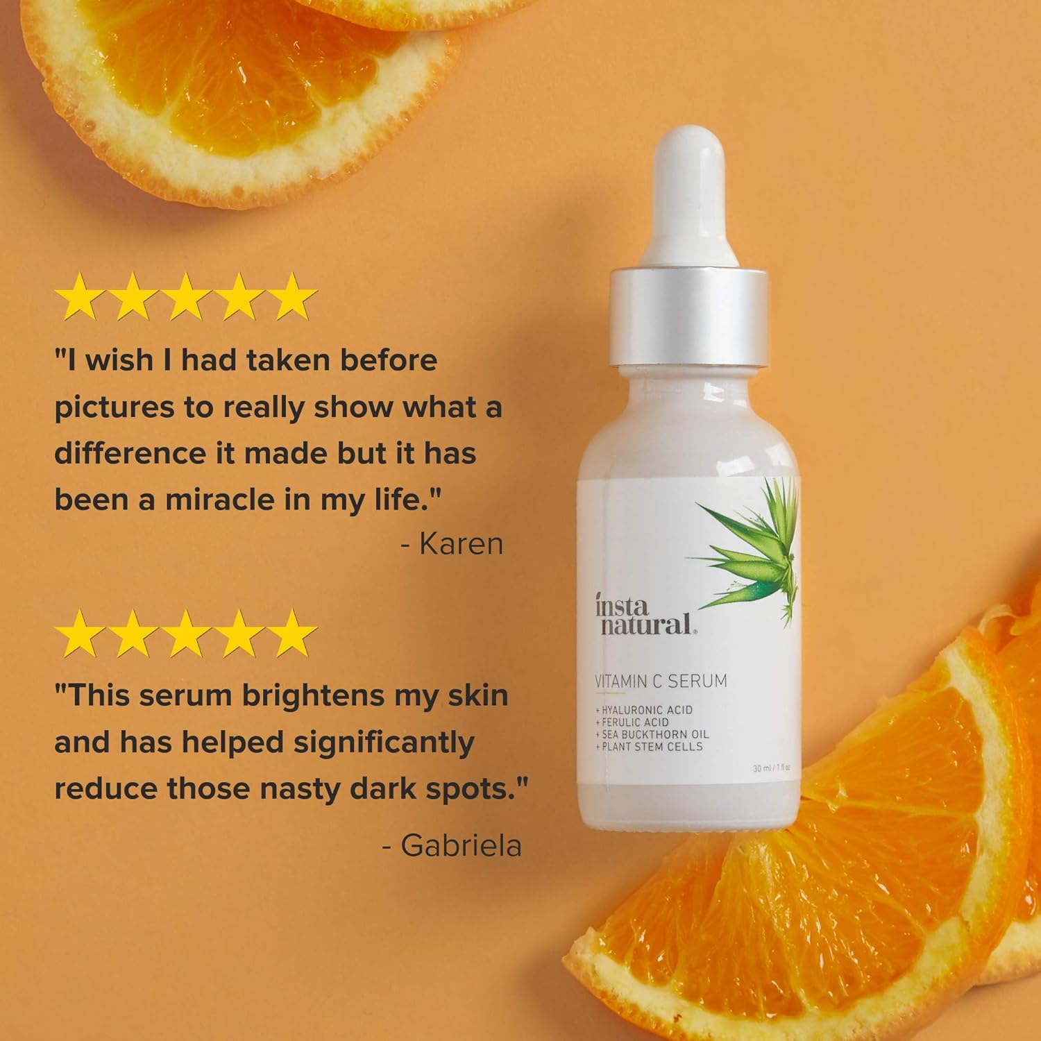 InstaNatural Vitamin C Serum with Hyaluronic Acid & Vit E - Natural & Organic Anti Wrinkle Reducer Formula for Face - Dark Circle, Fine Line & Sun Damage Corrector - Restore & Boost Collagen - 1 oz: Beauty