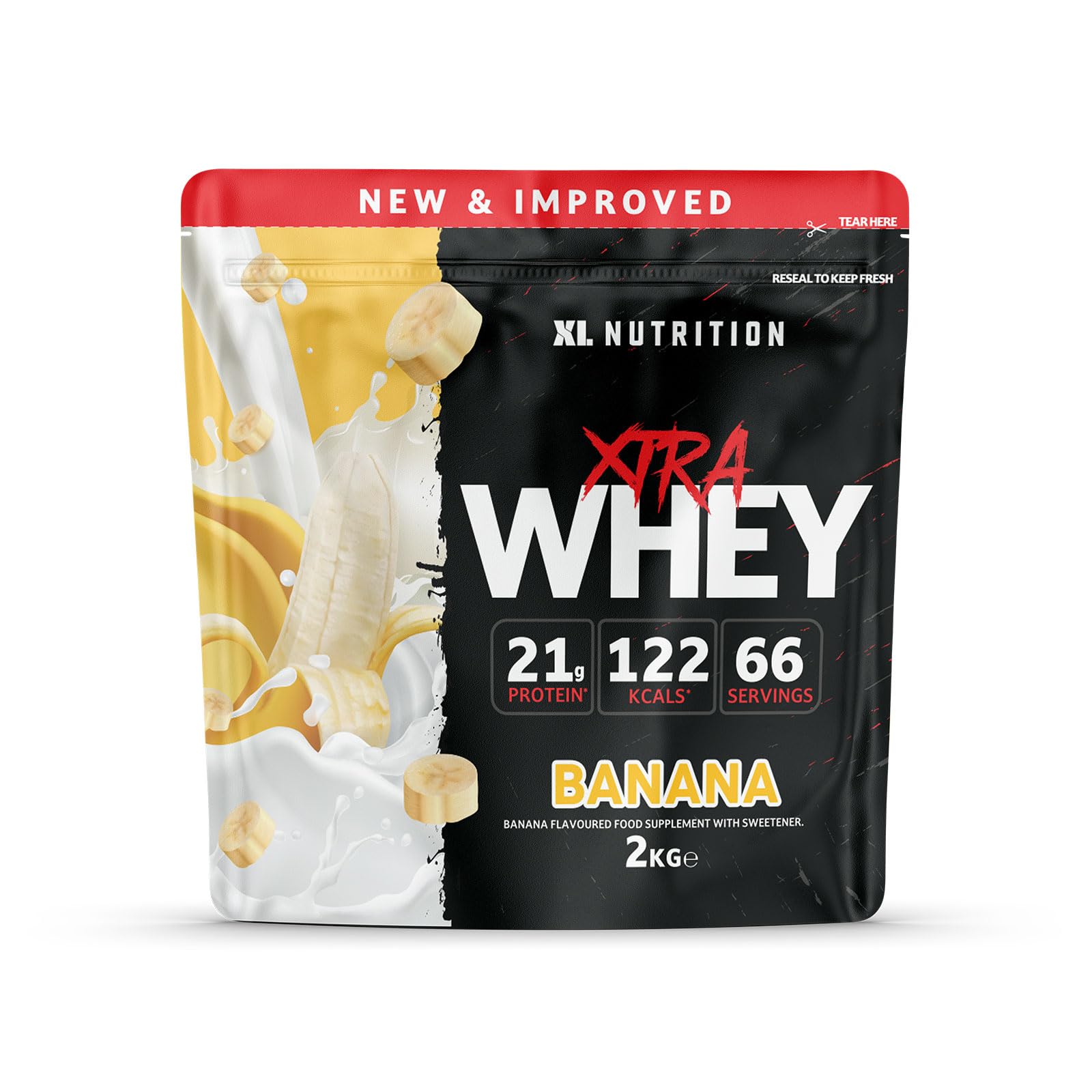 XL Nutrition Whey Protein Powder | High Protein, Low Carbohydrates | 67 Servings, 2kg | Suitable for Vegetarians | Ideal for Muscle Building, Recovery Support (Banana Flavour)