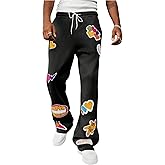 VIPWOLF Men's Stacked Sweatpants Y2k Embroidered Drawstring Waist Workout Jogger Pants
