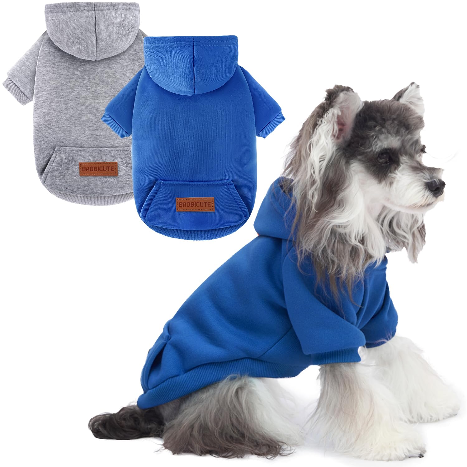 Photo 1 of 2 Pack Dog Hoodie Warm Hood Dog Sweater Cold Weather Small Dogs Sweatshirt Comfort Pet Clothes for Small Medium Dogs with Pockets Cats Chihuahua Clothes for Male Female Girl Boy Sporty Daily Wear