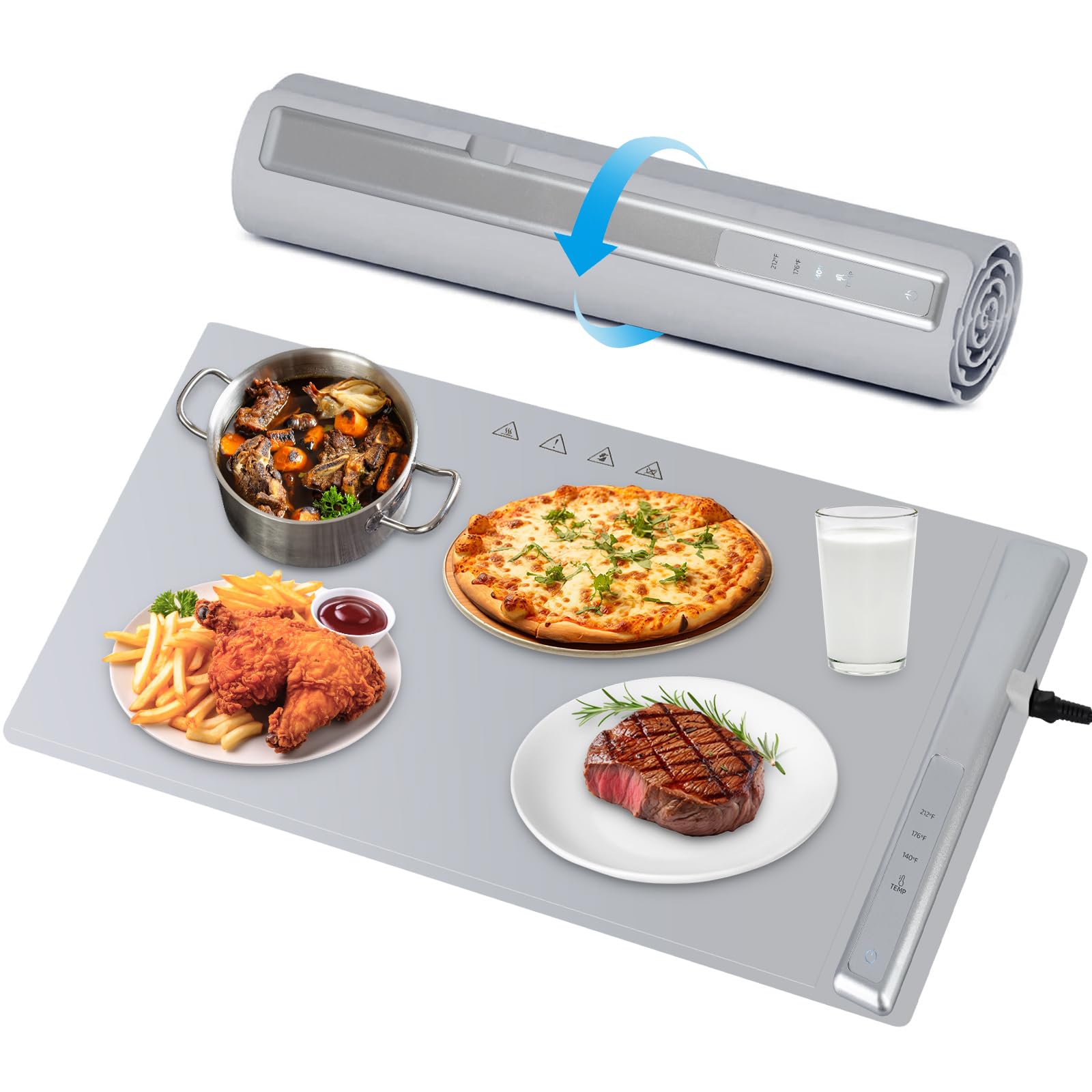 Tobiilw Electric Fast Warming Tray, 2024 New Food Warmers Adjustable Temperature, Full Surface Heating Mat, Roll-up Warming for Home Parties