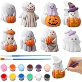 Bucherry 8 Pcs Halloween Ceramics to Paint, Ghost Pumpkin Painting Kit | 8 Plaster Figurines, 12 Colors Paint, 2 Brushes; Color Your Own 3D Ghost, Halloween Craft for Adult, Table DIY Decor