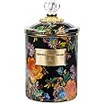 MACKENZIE-CHILDS Black Flower Market Enamel Canister, Floral Kitchen Storage Container with Lid, Medium