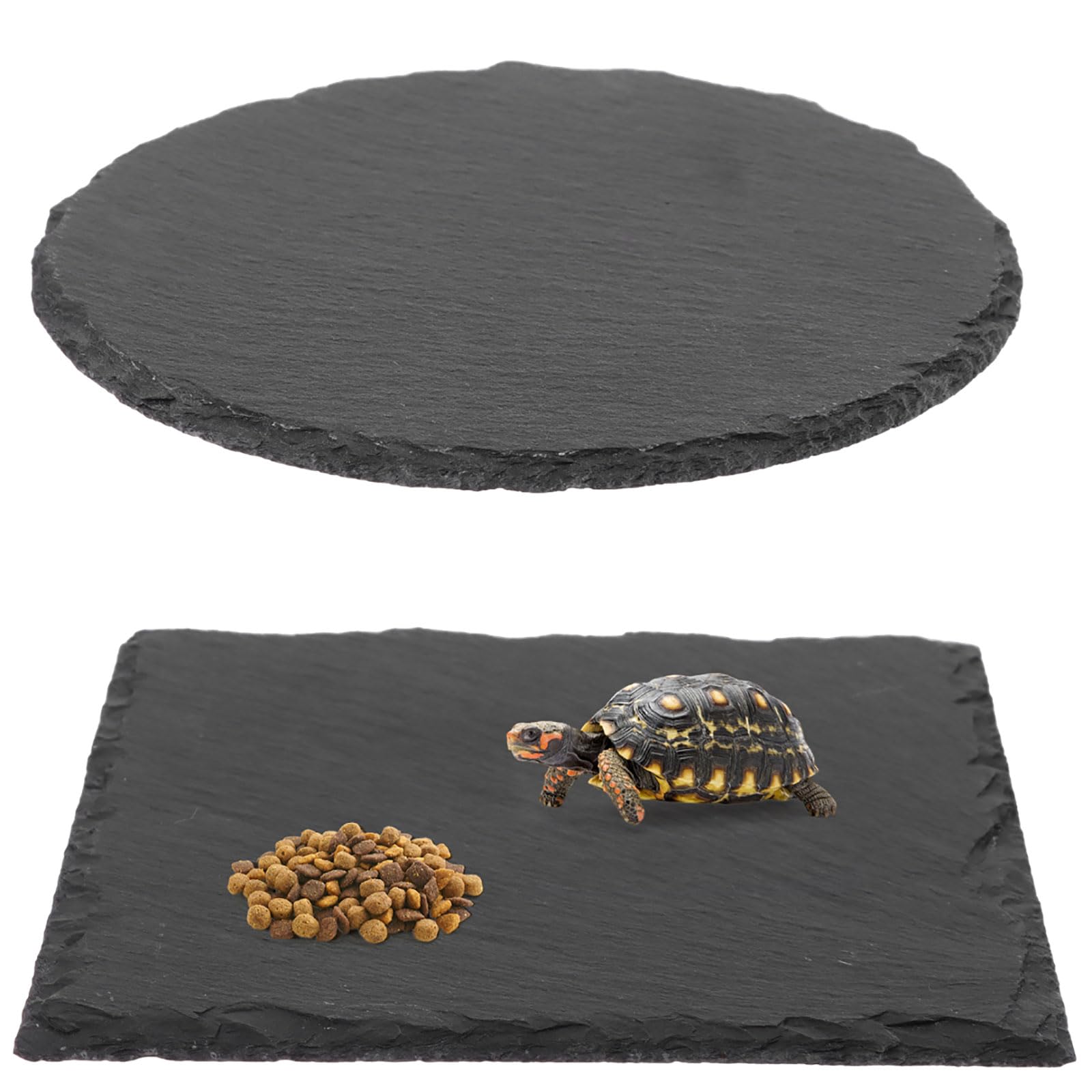 2 Pcs Reptile Basking Platform Tortoise Rock Plate Slate Reptile Basking Platform Feeding Dish Natural Rock Bathing Resting Platform for Turtle Lizard Bearded Dragon Gecko Snake Habitat Decor