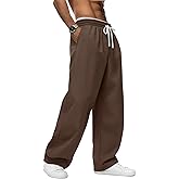 August Alley Men's Baggy Sweatpants Elastic Waist Drawstring Cotton Lounge Pants with Pockets Wide Leg Uncuffed Track Pants