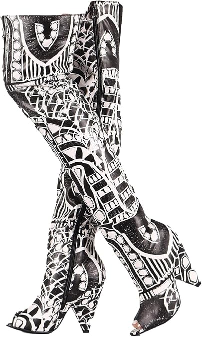 black and white over the knee boots