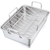 P&P CHEF 16" Roasting Pan with Racks, Stainless Steel Roaster Turkey Pan | Includes Rectangular Lasagna Pan with Handles,Baki