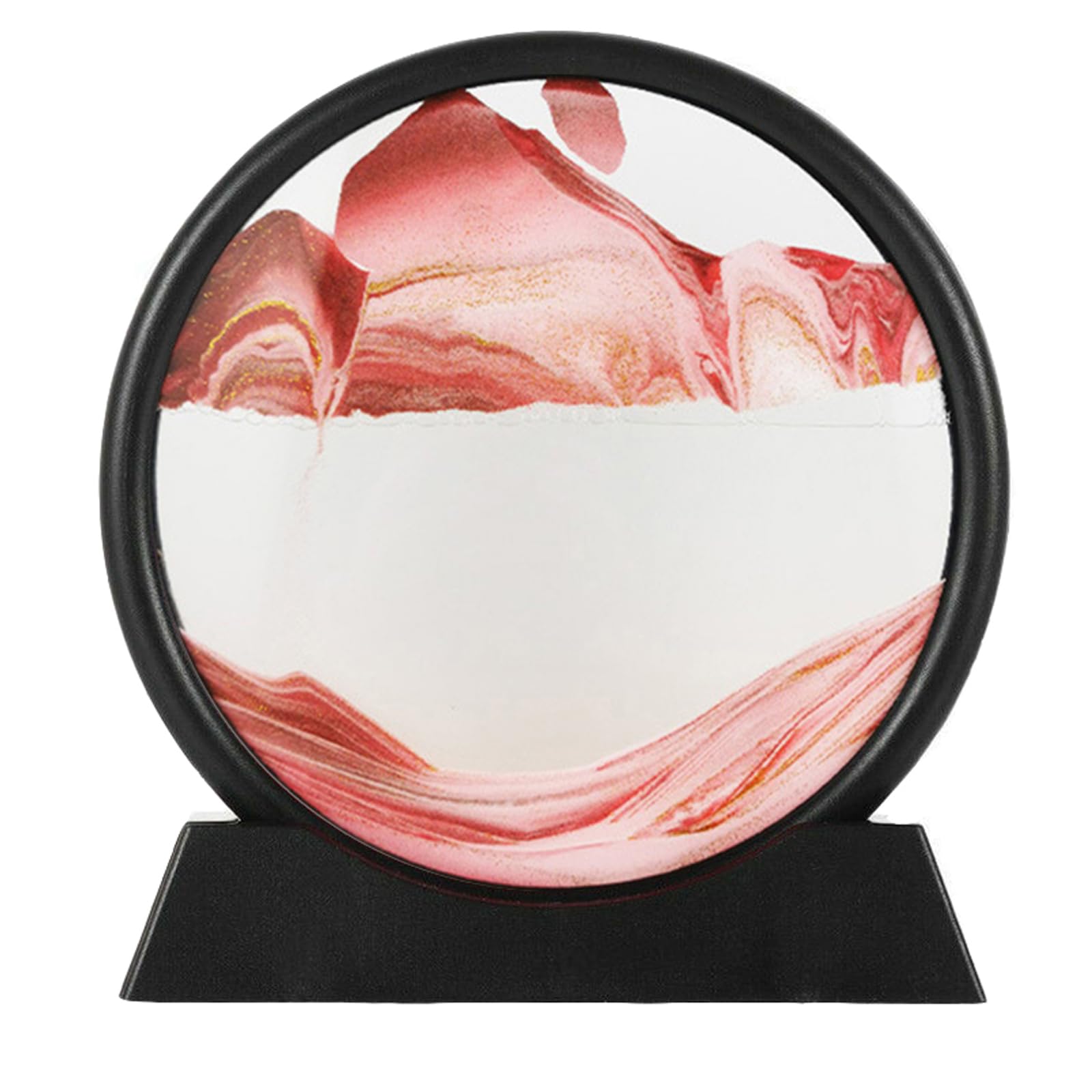 LINPING Flowing Sand Painting,Moving Sand Art Picture Round Glass 3D Deep Sea Sandscape in Motion Display Flowing Sand Frame, Home & Office Desktop Decorations (12 Zoll, red) — image 1