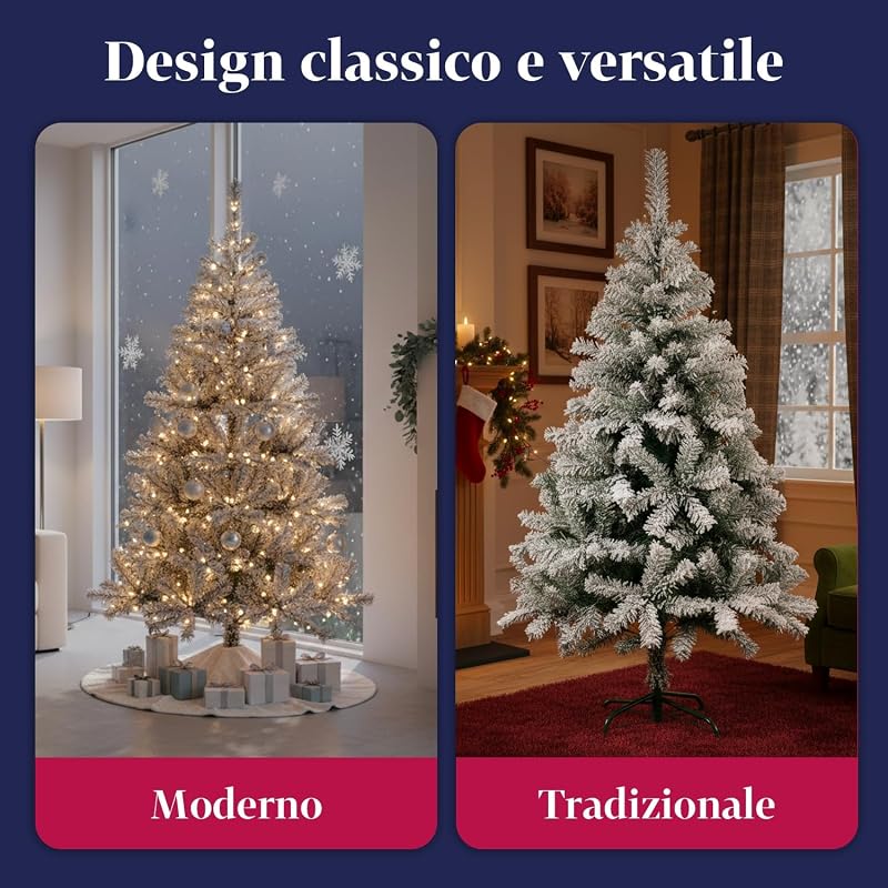 Albero di Natale Artificiale Innevato di 210 cm con 1078 Rami Folto. Perfetto per Interni, Pronto per Essere Decorato con Luci e Ornamenti Natalizi con Base in Metallo e Innesto Facile Ø 110 cm