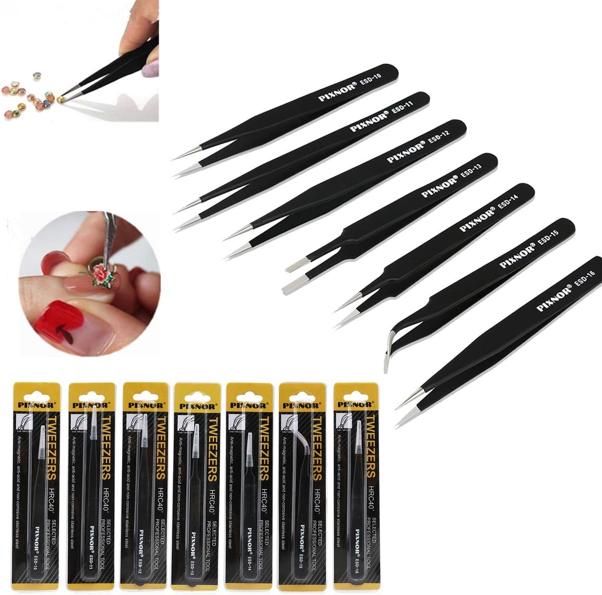 Precision Tweezer Set, 7Pcs ESD Antistatic Tweezers Set Stainless