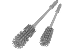 WQSS AOEIU Silicone Bottle Cleaning Brush | 2 Pack| 15.7”+12.6” Water Bottle Brush Cleaner Brush for Hydro Flask,Glassware,Vacuum Sports Bottle&Vases,Water Bottle Cleaner Brush for Narrow Neck Containers (Grey)