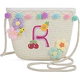 Letter Small Woven Straw Summer Beach Tote Bag for Women 2025,Woven Straw Beach Purse Shoulder Crossbody Bag for Women 2025