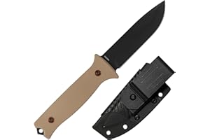 704 Gear Baron Fixed Blade Knife | 4.5 inch 14C28N Steel Full Tang Blade, Textured G10 Handle, and Kydex Sheath with Carrying Clip | Flat Dark Earth