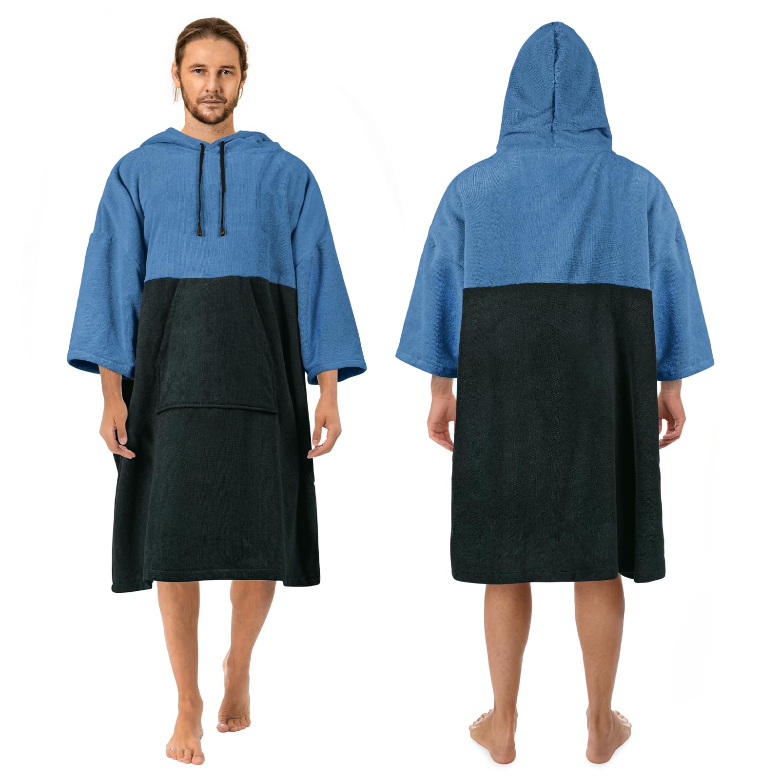 Photo 1 of Zingtto Surf Poncho Changing Robe, 3/4 Sleeve Extra Large Thick Hoodie Towel Poncho for Men Women Beach Swimming, 43" x 35", Black Blue