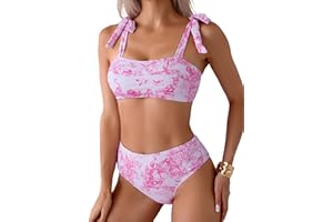 Women's 2 Piece Graphic Print Bikini Set Tie Shoulder Vacation Thong Bathing Suit
