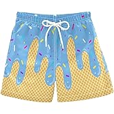 Ice Cream Boy Swim Trunks Waffle Or Cone Quick Dry Bathing Suit Swimsuit,Toddler Beach Board Shorts 2-16Years