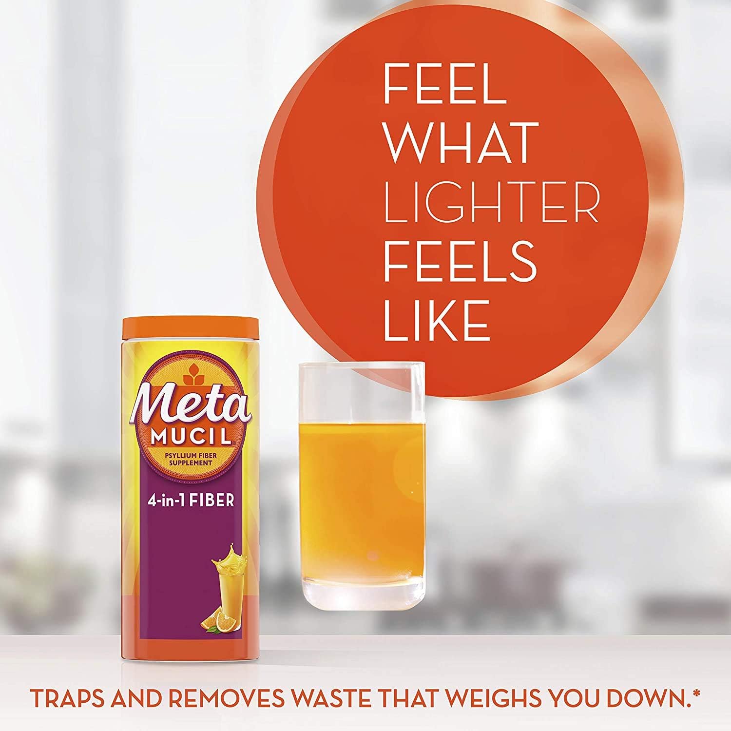 Metamucil Sugar-Free Fiber Supplement, 180 Servings, 4-in-1 Psyllium Husk Powder, Orange Flavored Drink, 36.8 Ounce, 2.3 Pound: Health & Personal Care