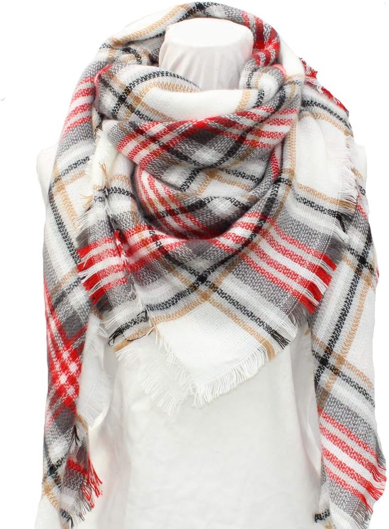 Large Soft Plaid Scarf Women Winter Knit Blanket Scarf Cashmere Feel Shawl and Wraps
