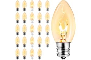 Minetom 25 Pack C9 Clear Replacement Bulbs for Christmas Lights, E17 Intermediate Base Incandescent C9 Christmas Light Bulbs, 7 Watt, Warm White