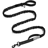 OutdoorMaster Bungee Dog Leash, Heavy Duty Dog Leash with Shock Absorption, 2 Padded Handles Training Leash, Improved Dog Safety and Comfort - Black Upgraded, 6 FT