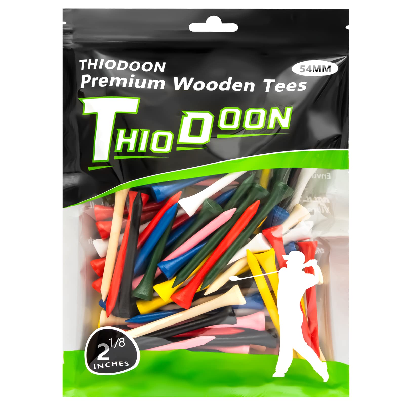 Photo 1 of THIODOON Professional Natural Wood Golf Tees - Pack of 100, Multiple Colors & Sizes (3-1/4", 2-3/4", 2-1/8"), Reduces Side Spin & Friction