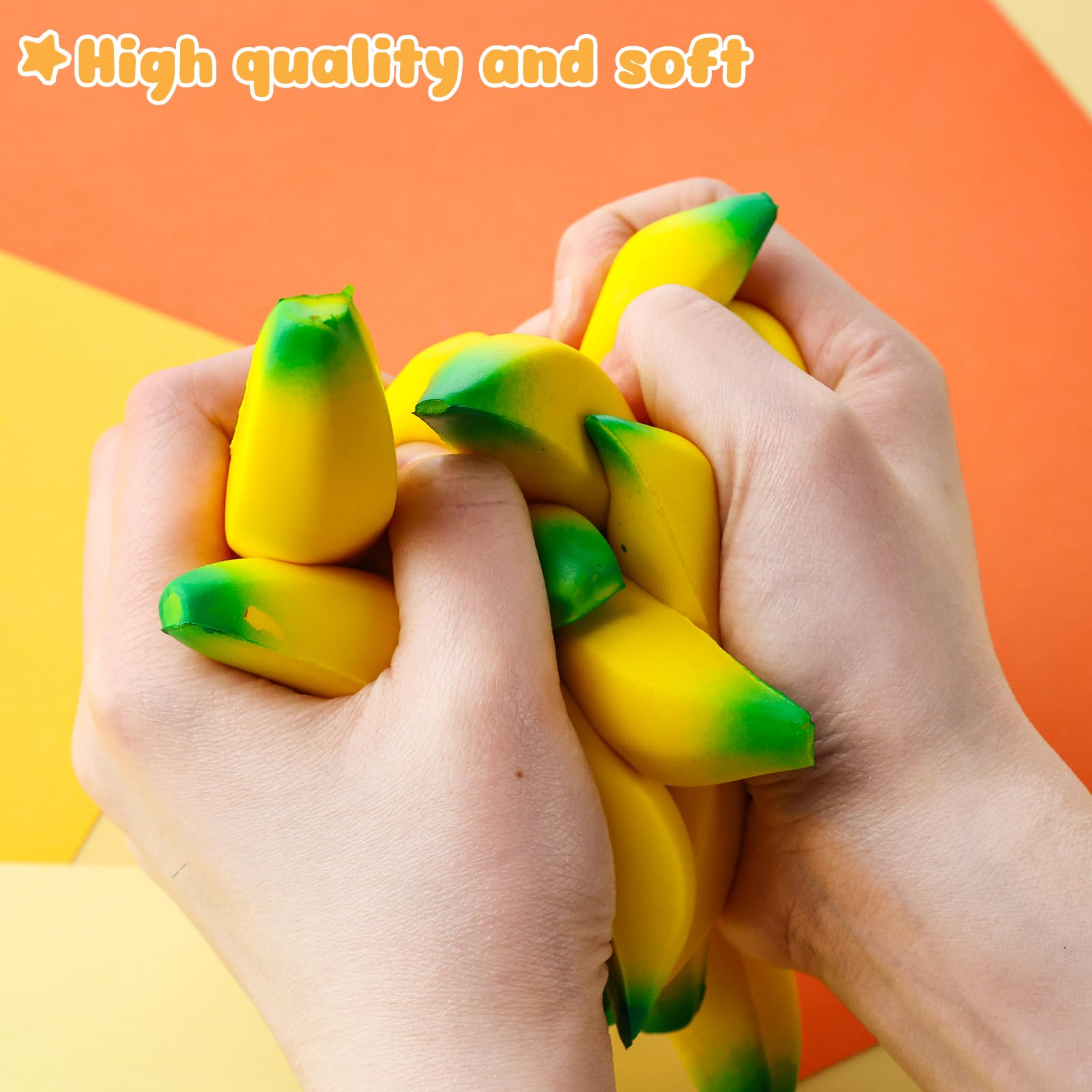 LovesTown 15PCS Banana Stress Toys, Banana Fidget Toys Mini Squeeze Toys for Kids Party Favors