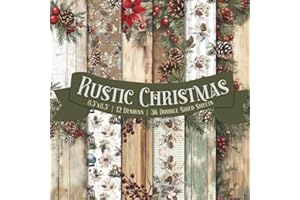 Rustic Christmas Scrapbook Paper Craft Pad: 12 X'mas Design, 36 Double-Side Sheets Printed on 8.5"x8.5" Sized Paper. Perfect 