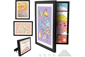 KARBRING 1-Pack Kids Artwork Frames Changeable with Stand 8.5x11 Front Opening, A4 Art Frames for Kids Art Storage, Art Picture Frame with Mat and 2 Acrylic Boards, Kids Room Decor Art Display, Holds 150Pcs