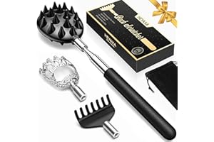 HEYAXA Telescoping Back Scratcher with 3 Detachable Heads, Gifts for Christmas, Stocking Stuffers for Men, Women, Him, Her, Dad, Funny White Elephant Gifts for Adults, Gift Box Included