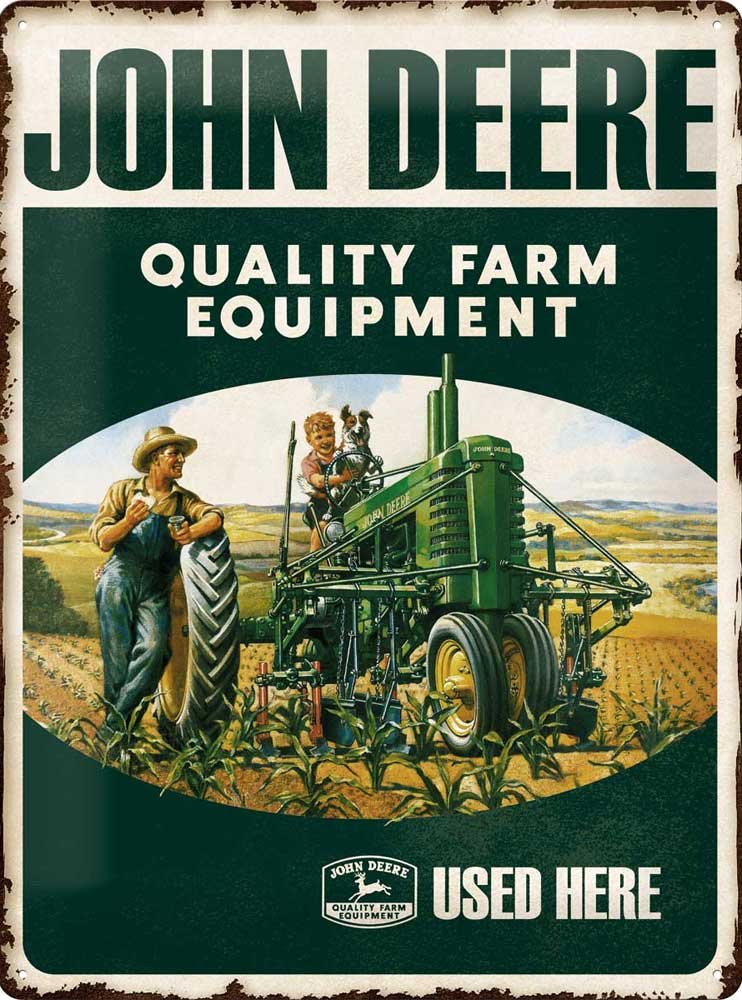 Nostalgic-Art John Deere Farm Equipment - Gift idea for tractor fansRetro Tin SignMetal PlaqueVintage design for wall decoration30 x 40 cm