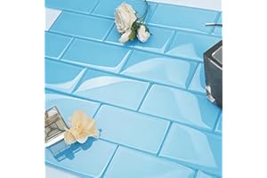 Diflart Blue Glass Subway Tile, 3x6 Inch, 4 Sq.Ft, Glass Backsplash Tile for Kitchen Shower Bathroom Wall, Pack-32 Pcs