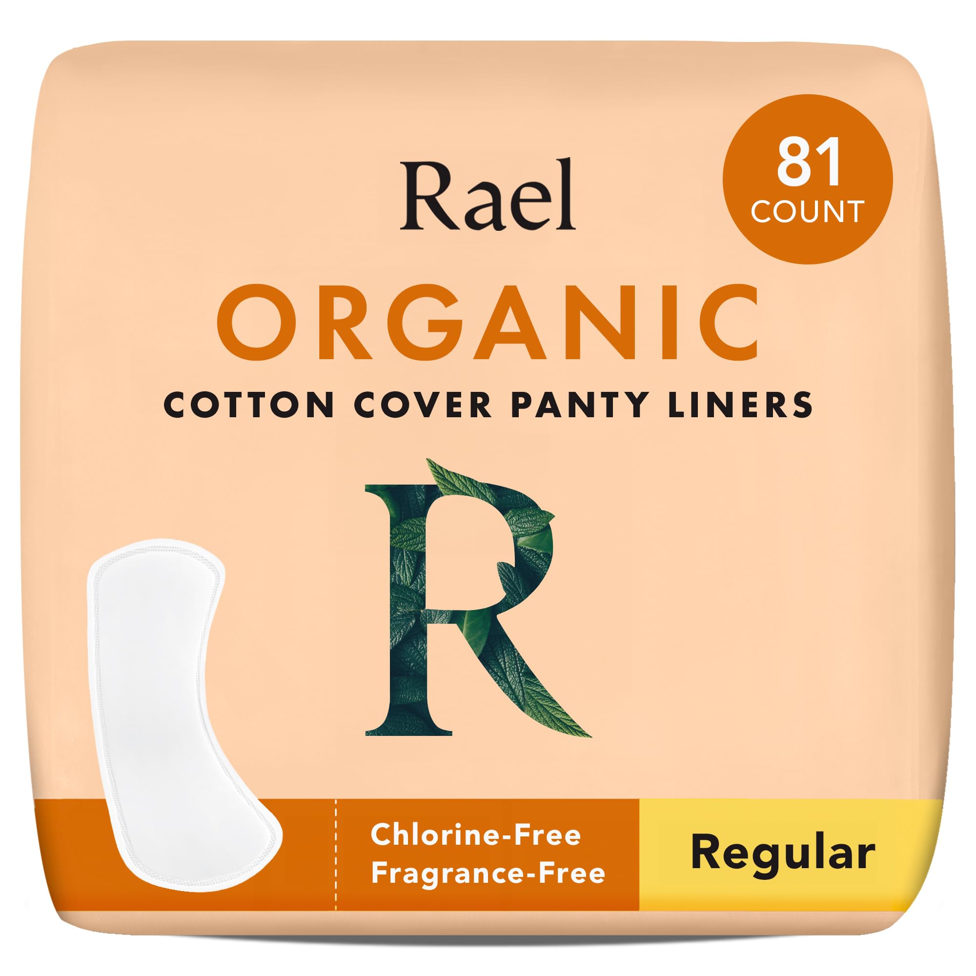 Rael Organic Cotton Cover Panty Liners for Women - Light Absorbency, Vegan, Cruelty Free, Hypoallergenic, Unscented, Chlorine Free, Bulk Buy (Regular, 81 Count)