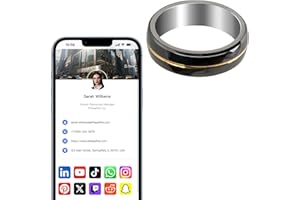 EFFASAFLINK Customized Online Profile, Digital Business Card, Tungsten Steel NFC Ring, Tap to Share Social Information, for iPhone & Android (Gold & Black, US#7)