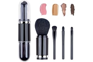 MS. WENNY Travel Portable Makeup Brush Set - Mini 4 in 1 Face Powder Foundation Blending Bronzer Brushes, Lip Brush, Highlight Brush, Eyeshadow Brush Multi-foundational Makeup Brush for Travel…