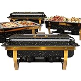 Amhier Chafing Dishes for Buffet 9Qt 4 Pack [Multi-Size Food Pans] Stainless Steel Chafing Dishes [Sturdy and Durable] Chafing Dish Buffet Set for Weddings & Parties & Festival, Black