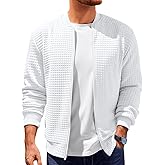 Runcati Mens Bomber Jacket Casual Lightweight Varsity Jackets Waffle Full Zip Coat