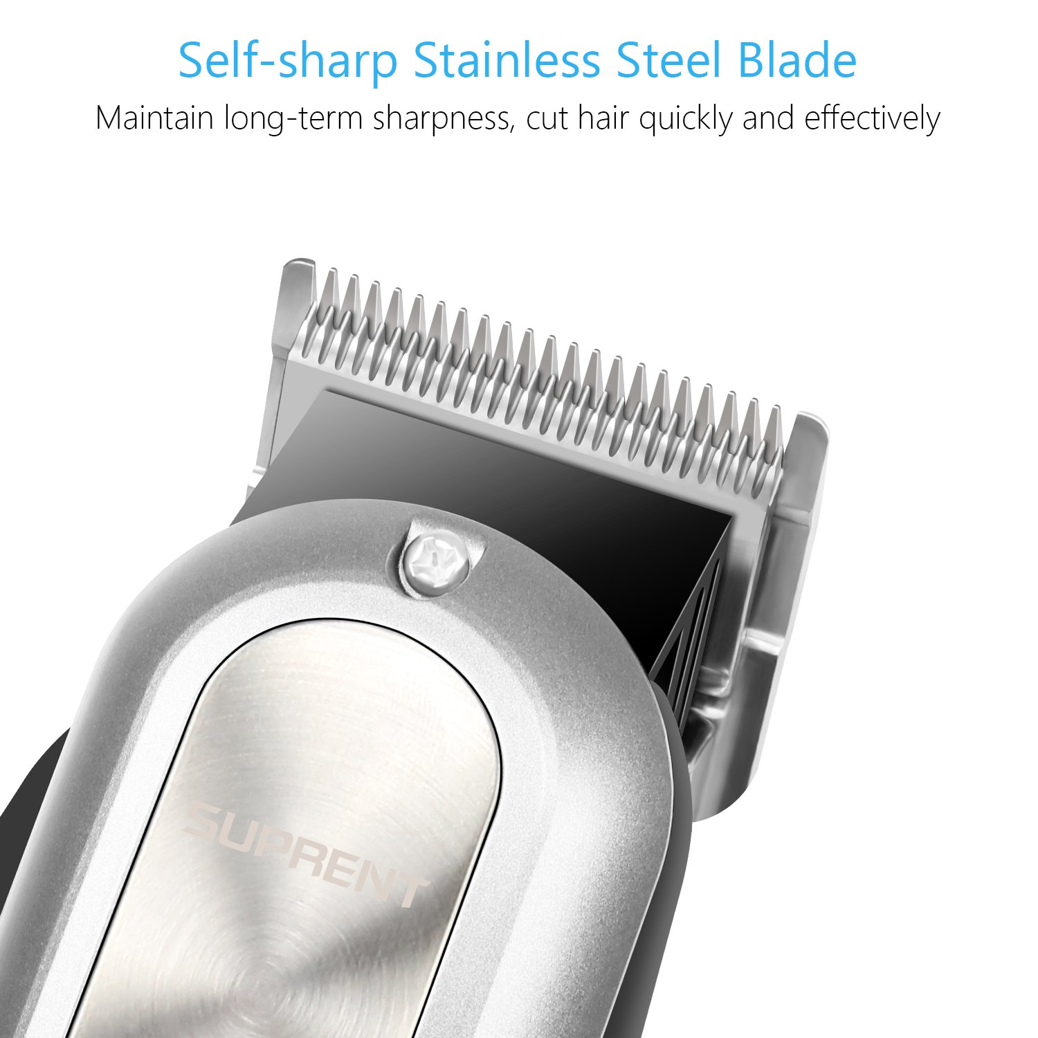 Cordless Hair Clippers for Men SUPRENT, Professional Hair Cutting Kit with 2000mAh Lithium Ion, Stainless steel Blade, Hair Trimmer with Lock-In Length (Silver): Beauty