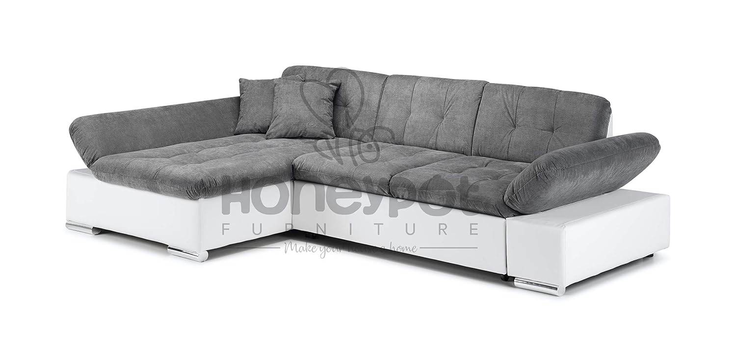 Honeypot Malvi Corner Sofa Bed With Storage White Grey Left Hand