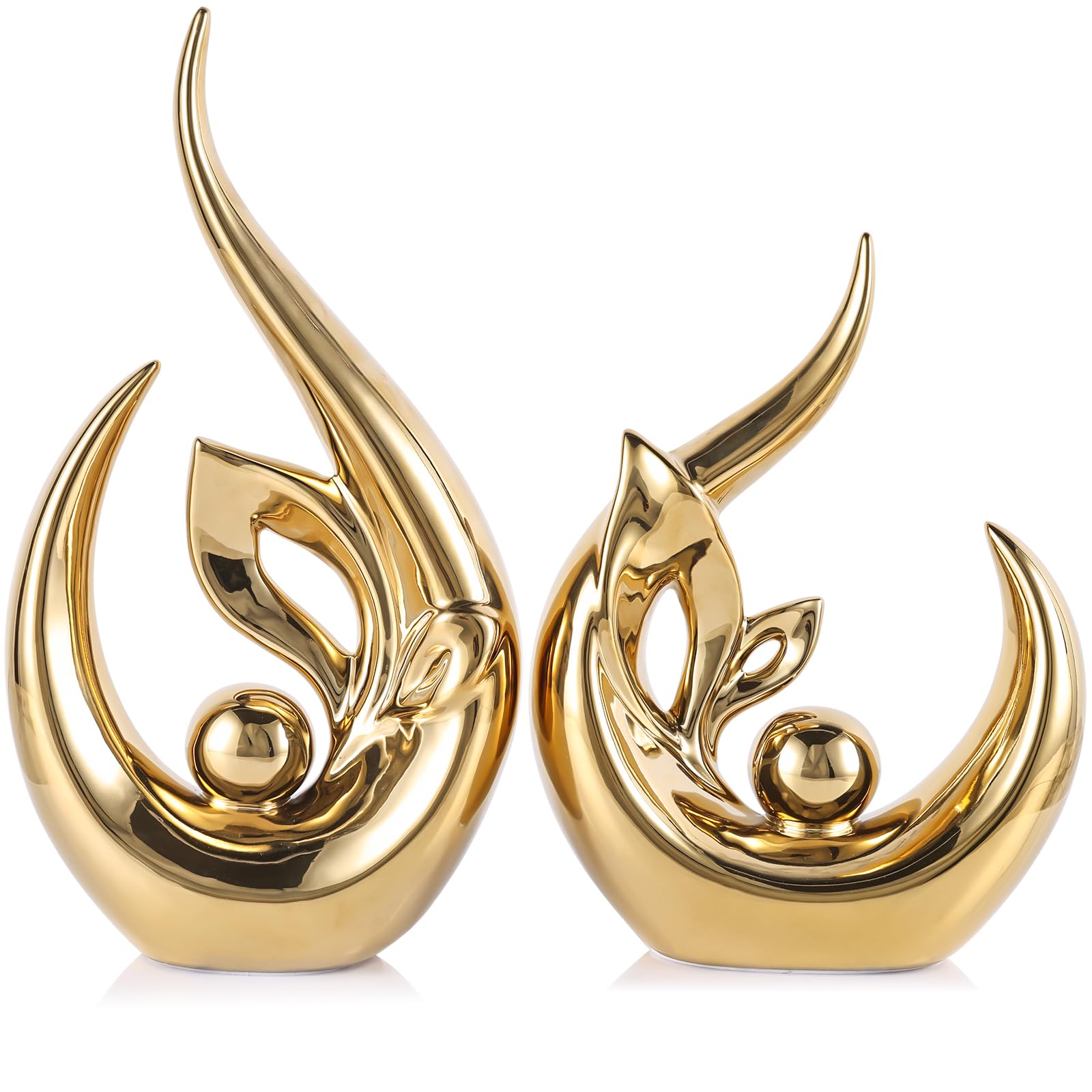 Photo 1 of 13" H Bright Gold Abstract Sculptures Home Decor, Ceramic Art Statue Cool Stuff to Put on Shelves&tv Stand Decor, Gold Accent Entertainment Center, for Fireplace Coffee Table Dining Table Decorate