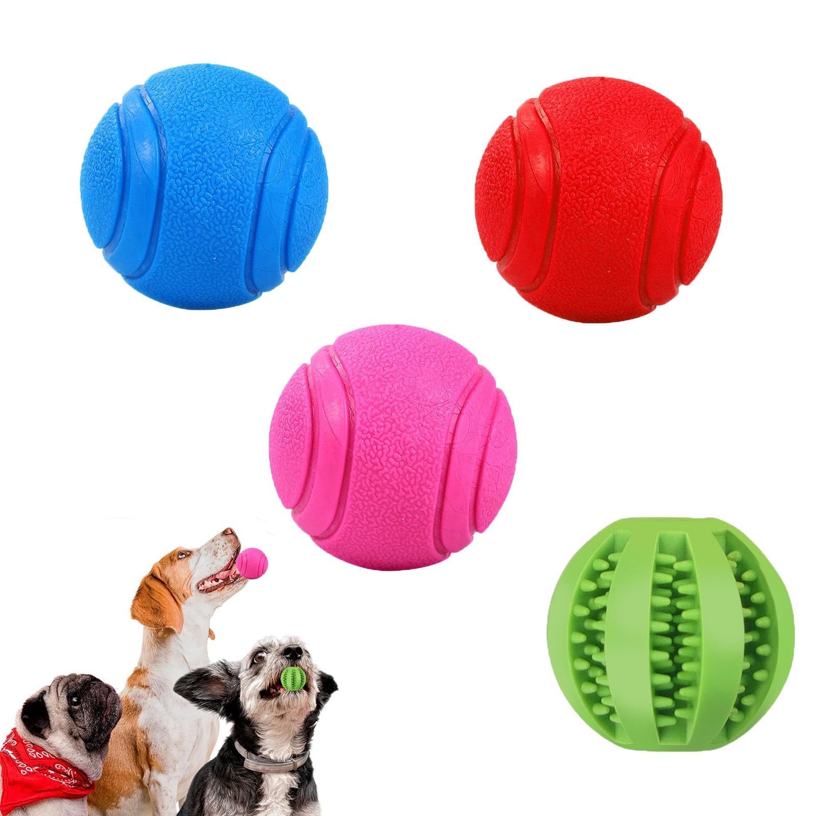 4Pack Puppy dog balls, indestructible dog ball, chuckit balls for dogs, dog balls indestructible, dog ball for Throw and Fetch, Durable Floating Interactive Dog Toys