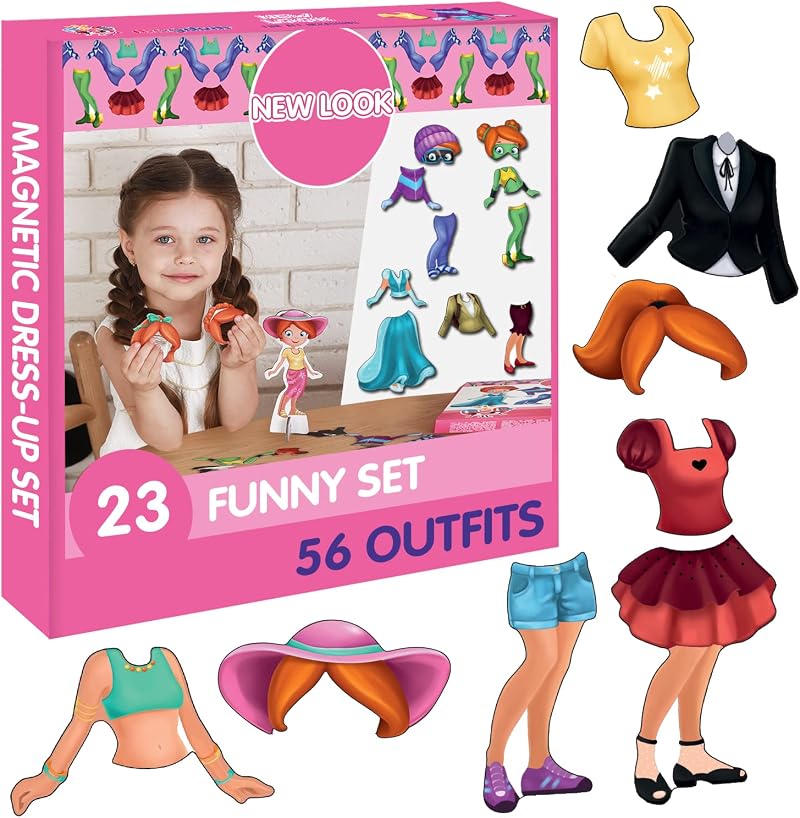 MAGDUM Magnetic Dress Up Doll 23pc Set 56 Outfits Girls Creative Fashion Toy